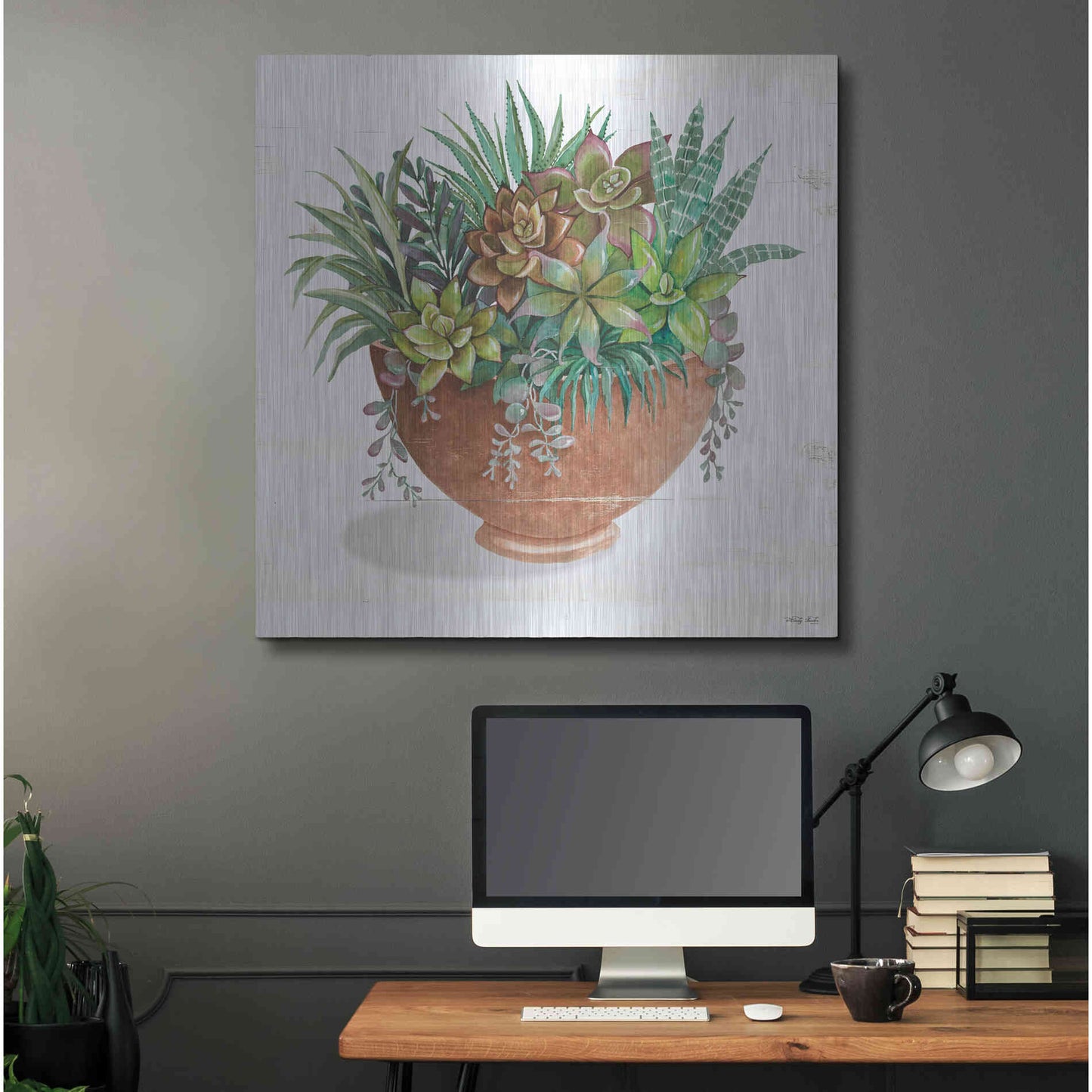 Luxe Metal Art 'Terracotta Succulents II' by Cindy Jacobs, Metal Wall Art,36x36