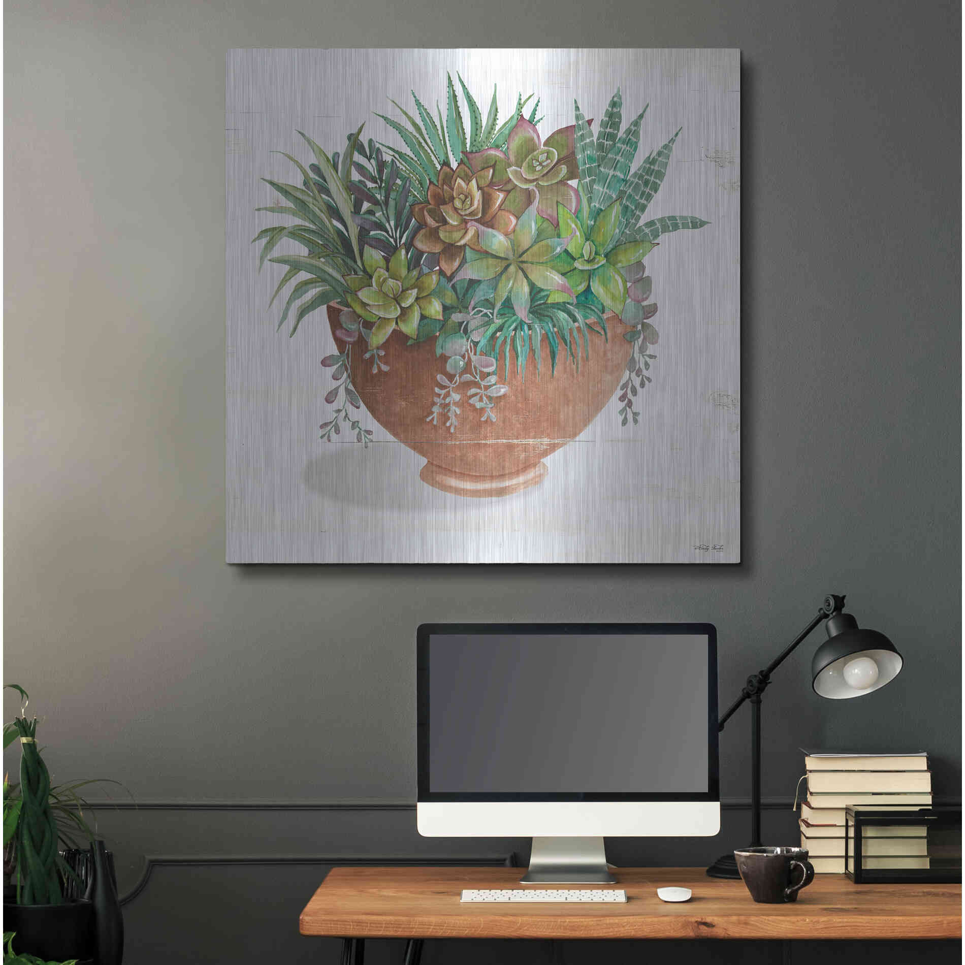 Luxe Metal Art 'Terracotta Succulents II' by Cindy Jacobs, Metal Wall Art,36x36