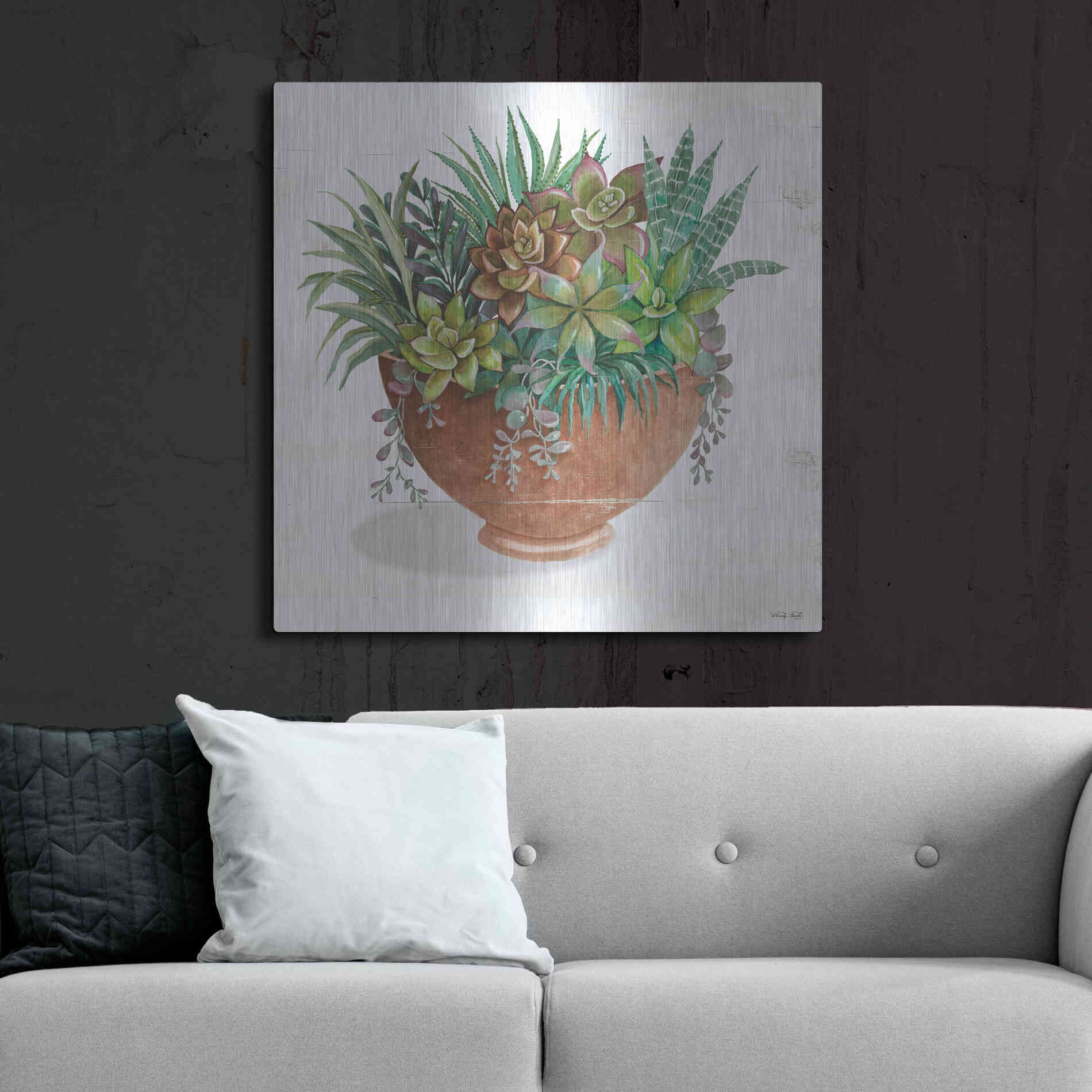 Luxe Metal Art 'Terracotta Succulents II' by Cindy Jacobs, Metal Wall Art,36x36