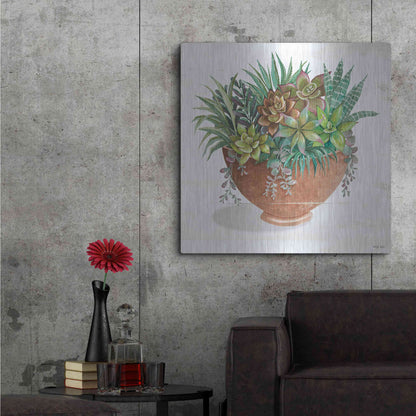 Luxe Metal Art 'Terracotta Succulents II' by Cindy Jacobs, Metal Wall Art,36x36