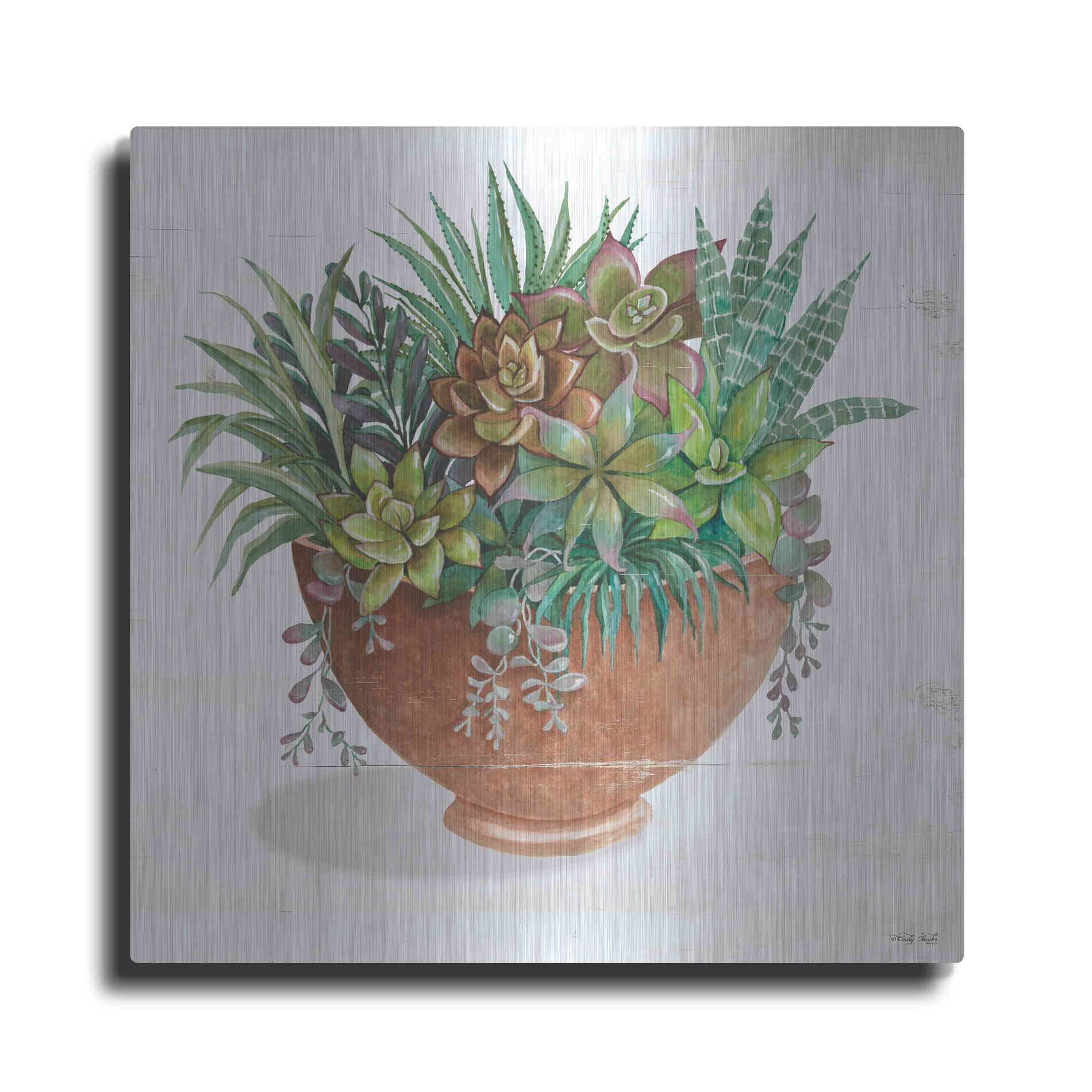 Luxe Metal Art 'Terracotta Succulents II' by Cindy Jacobs, Metal Wall Art