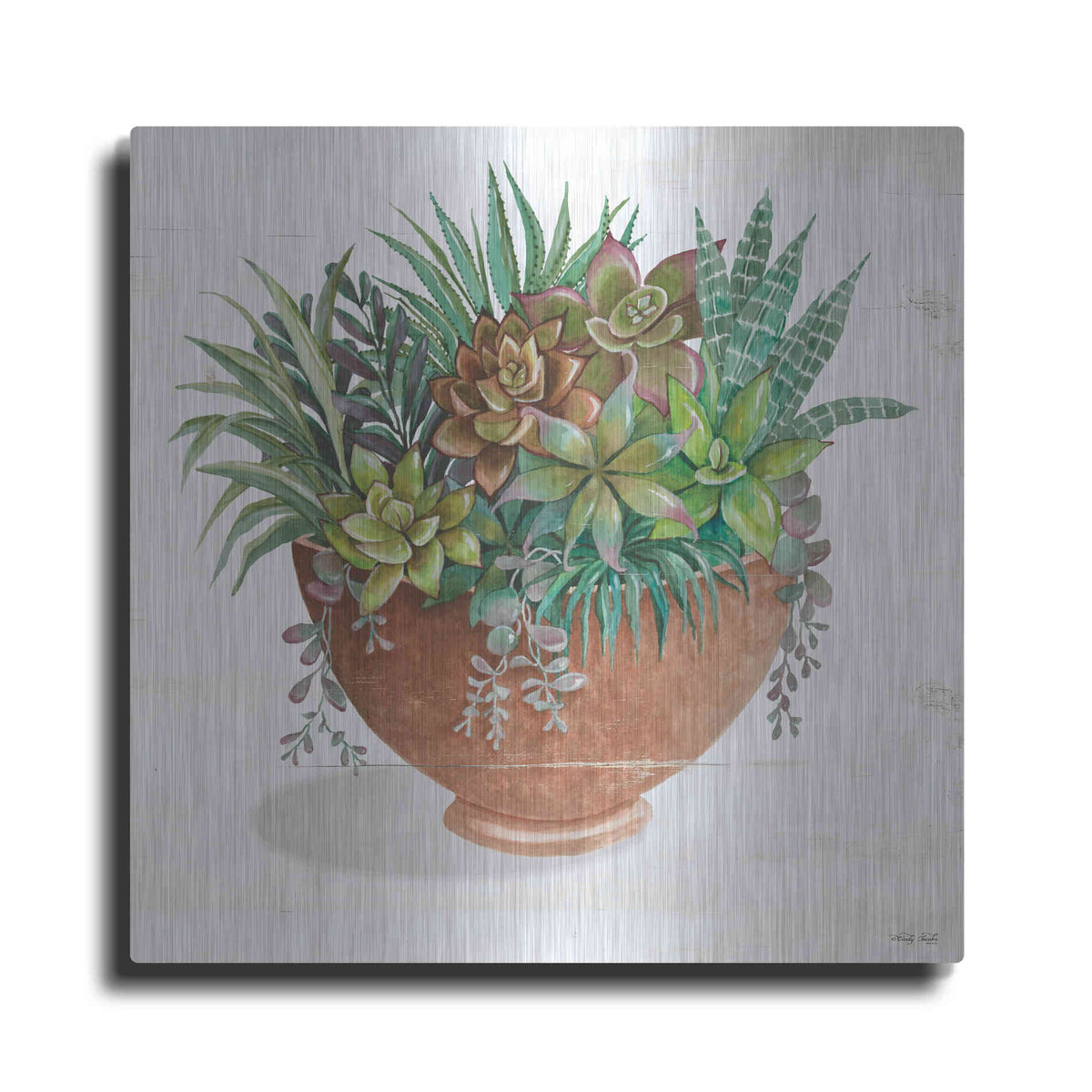 Luxe Metal Art 'Terracotta Succulents II' by Cindy Jacobs, Metal Wall Art