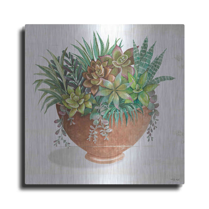 Luxe Metal Art 'Terracotta Succulents II' by Cindy Jacobs, Metal Wall Art