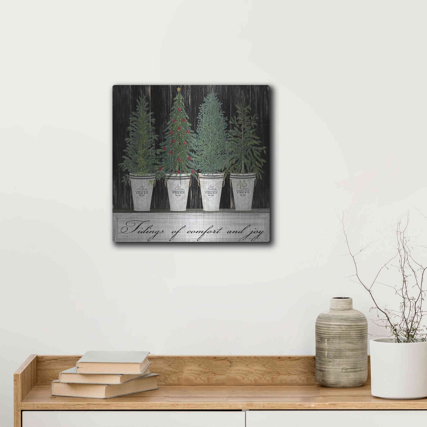 Luxe Metal Art 'Tidings of Comfort & Joy' by Cindy Jacobs, Metal Wall Art,12x12