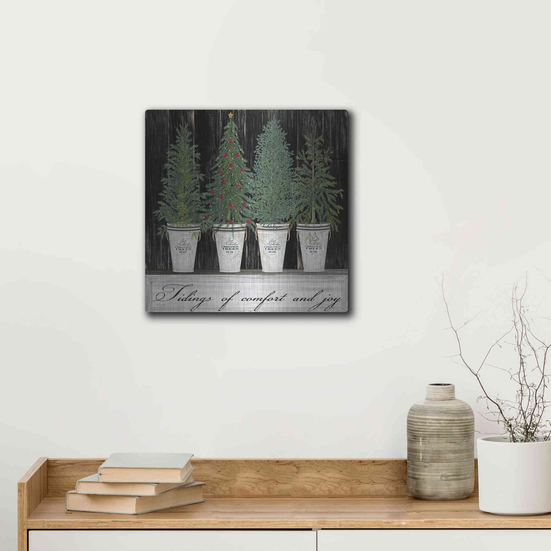 Luxe Metal Art 'Tidings of Comfort & Joy' by Cindy Jacobs, Metal Wall Art,12x12