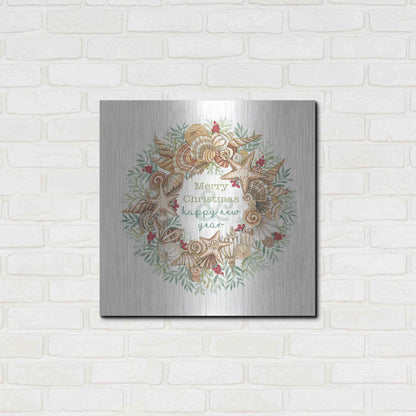 Luxe Metal Art 'Coastal Wreath Merry Christmas' by Cindy Jacobs, Metal Wall Art,24x24