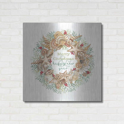 Luxe Metal Art 'Coastal Wreath Merry Christmas' by Cindy Jacobs, Metal Wall Art,36x36