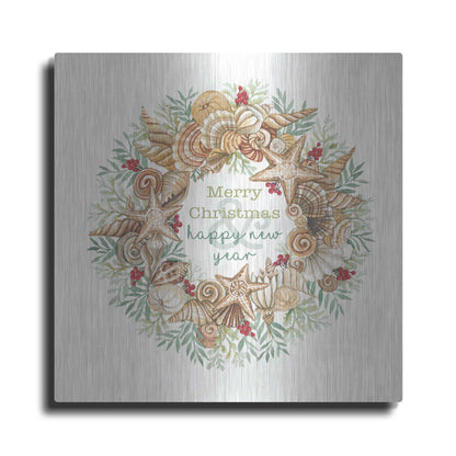 Luxe Metal Art 'Coastal Wreath Merry Christmas' by Cindy Jacobs, Metal Wall Art