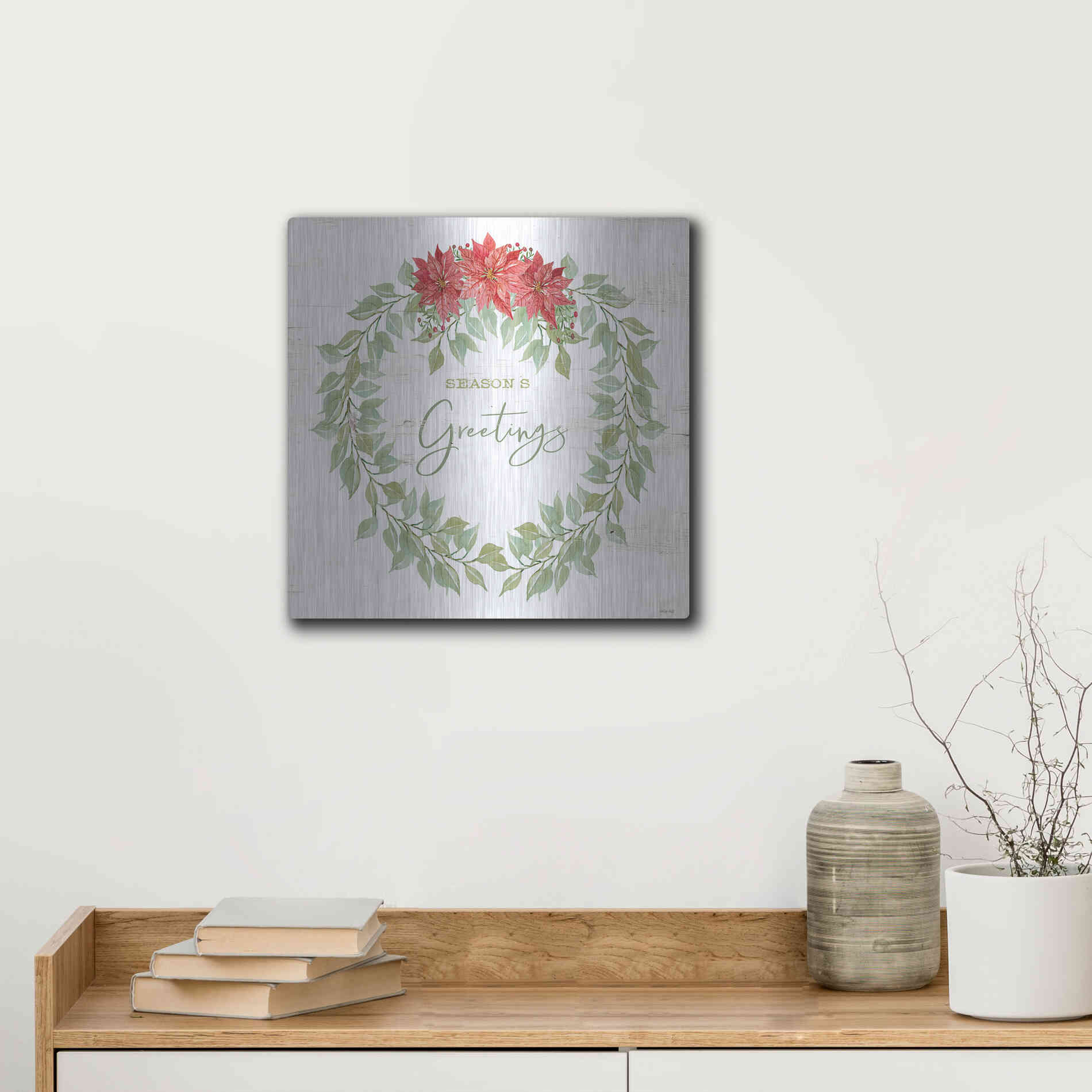 Luxe Metal Art 'Season's Greetings Wreath' by Cindy Jacobs, Metal Wall Art,12x12