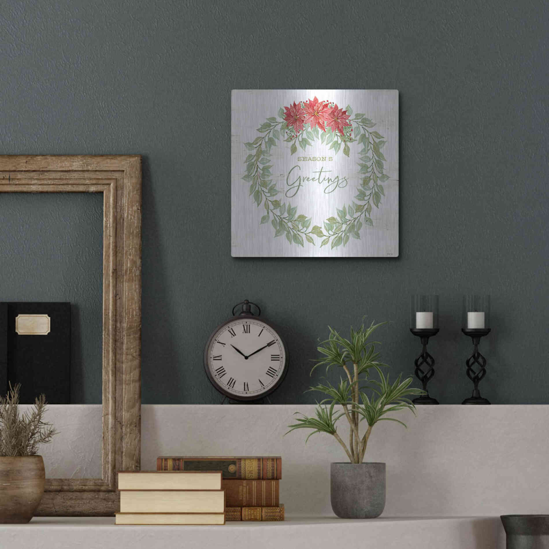 Luxe Metal Art 'Season's Greetings Wreath' by Cindy Jacobs, Metal Wall Art,12x12