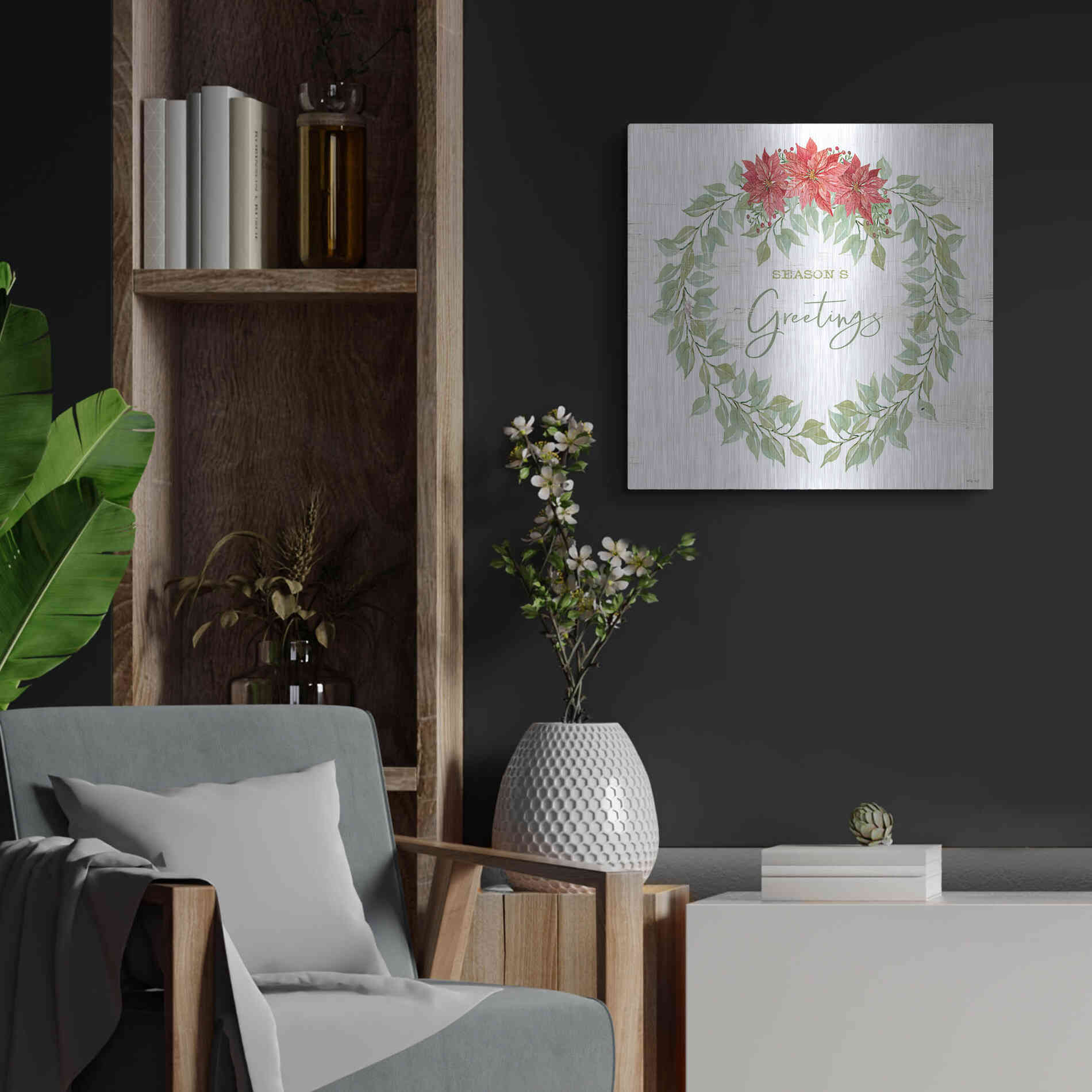 Luxe Metal Art 'Season's Greetings Wreath' by Cindy Jacobs, Metal Wall Art,24x24