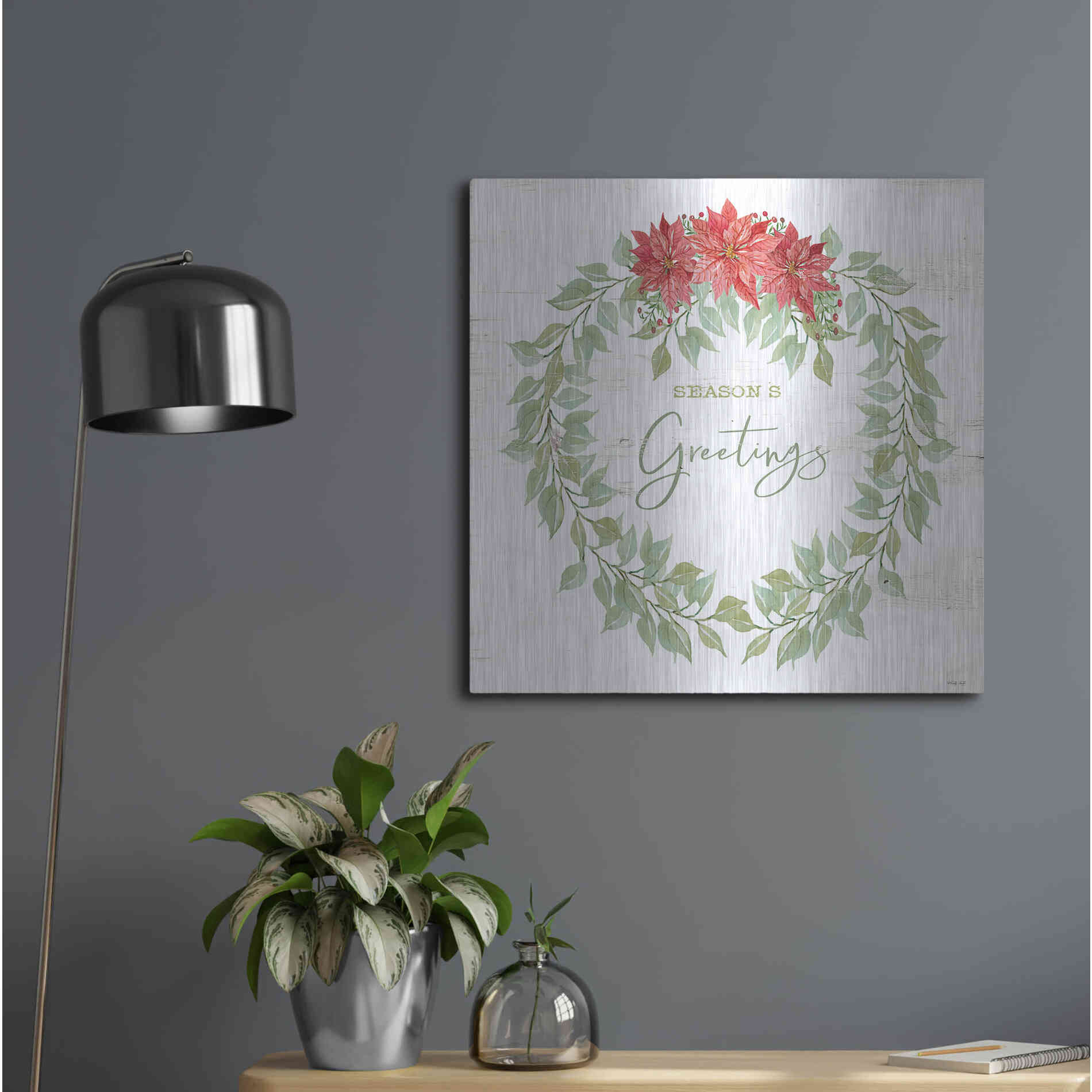 Luxe Metal Art 'Season's Greetings Wreath' by Cindy Jacobs, Metal Wall Art,24x24