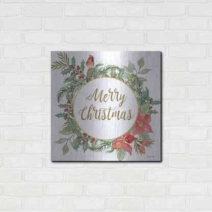 Luxe Metal Art 'Merry Christmas Cardinal Wreath' by Cindy Jacobs, Metal Wall Art,24x24