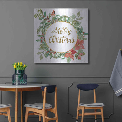 Luxe Metal Art 'Merry Christmas Cardinal Wreath' by Cindy Jacobs, Metal Wall Art,36x36