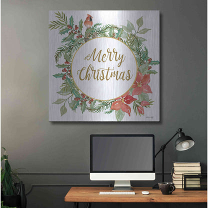 Luxe Metal Art 'Merry Christmas Cardinal Wreath' by Cindy Jacobs, Metal Wall Art,36x36
