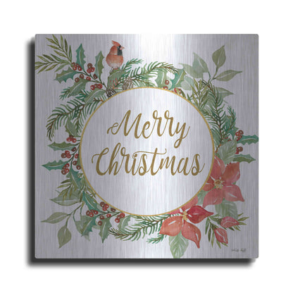 Luxe Metal Art 'Merry Christmas Cardinal Wreath' by Cindy Jacobs, Metal Wall Art