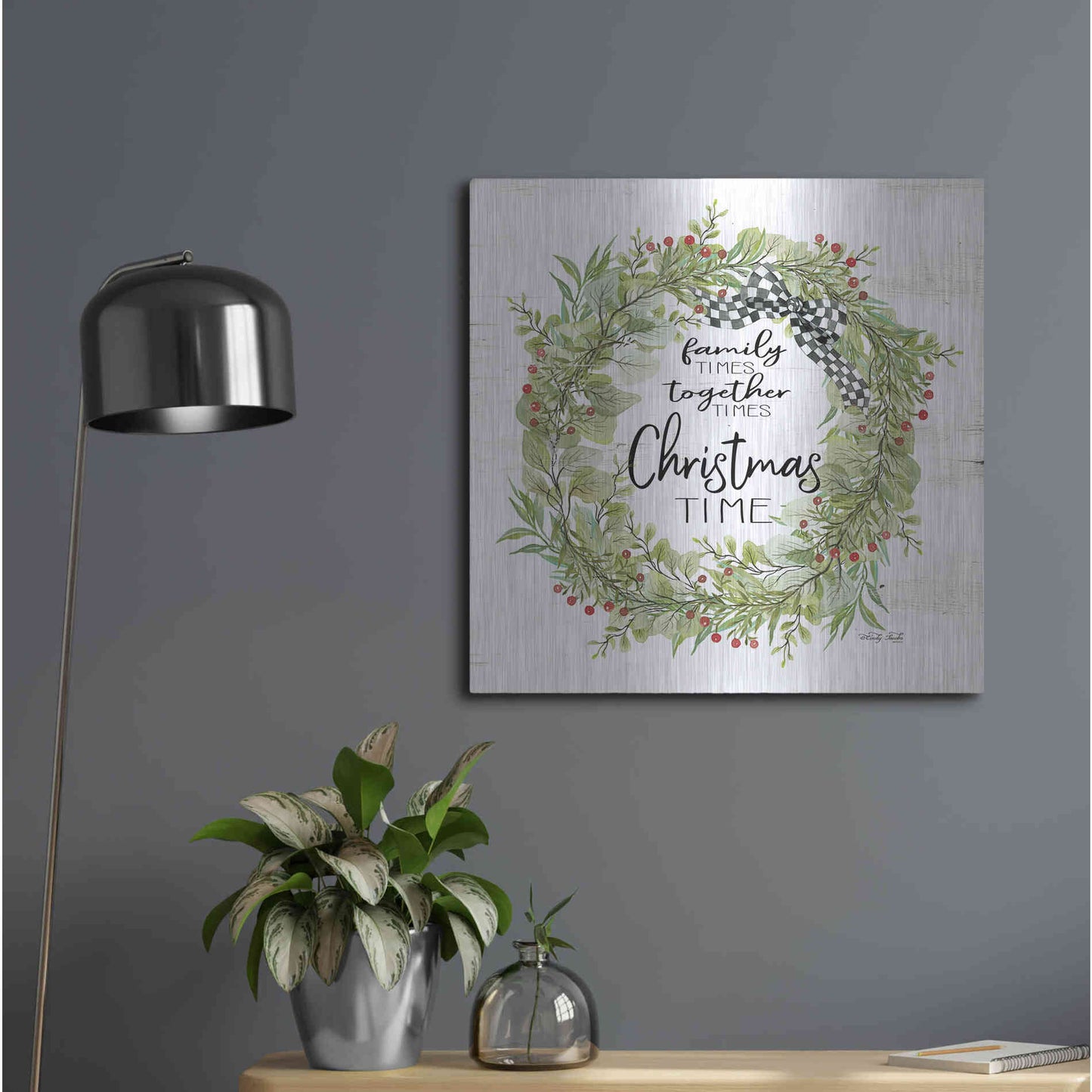 Luxe Metal Art 'Christmas Time Wreath' by Cindy Jacobs, Metal Wall Art,24x24