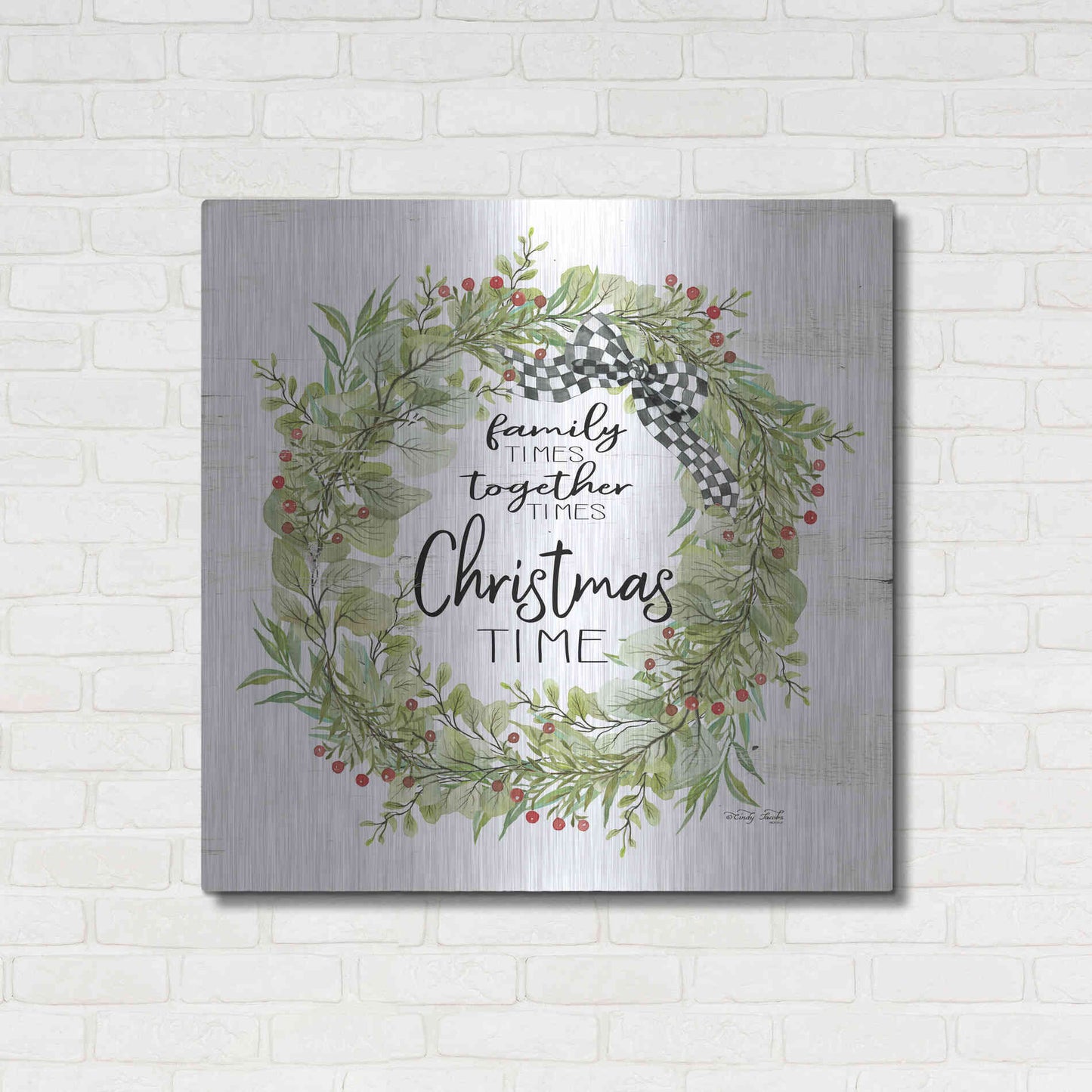 Luxe Metal Art 'Christmas Time Wreath' by Cindy Jacobs, Metal Wall Art,36x36