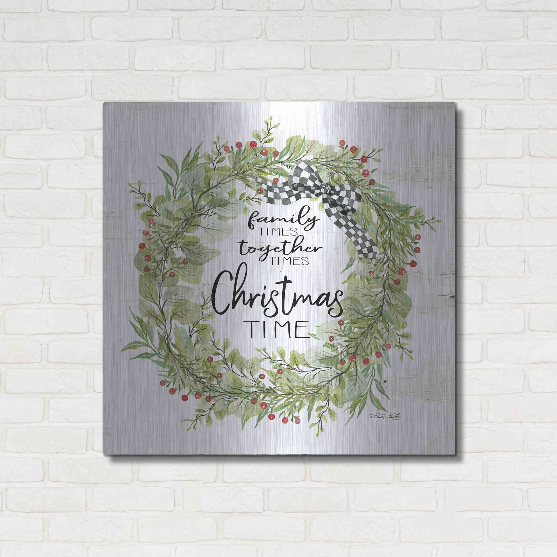 Luxe Metal Art 'Christmas Time Wreath' by Cindy Jacobs, Metal Wall Art,36x36