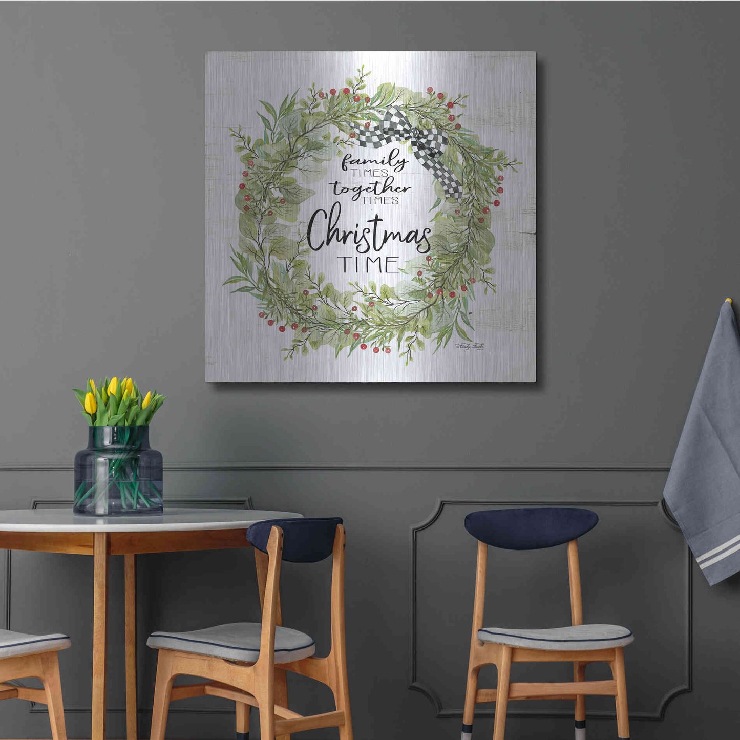 Luxe Metal Art 'Christmas Time Wreath' by Cindy Jacobs, Metal Wall Art,36x36