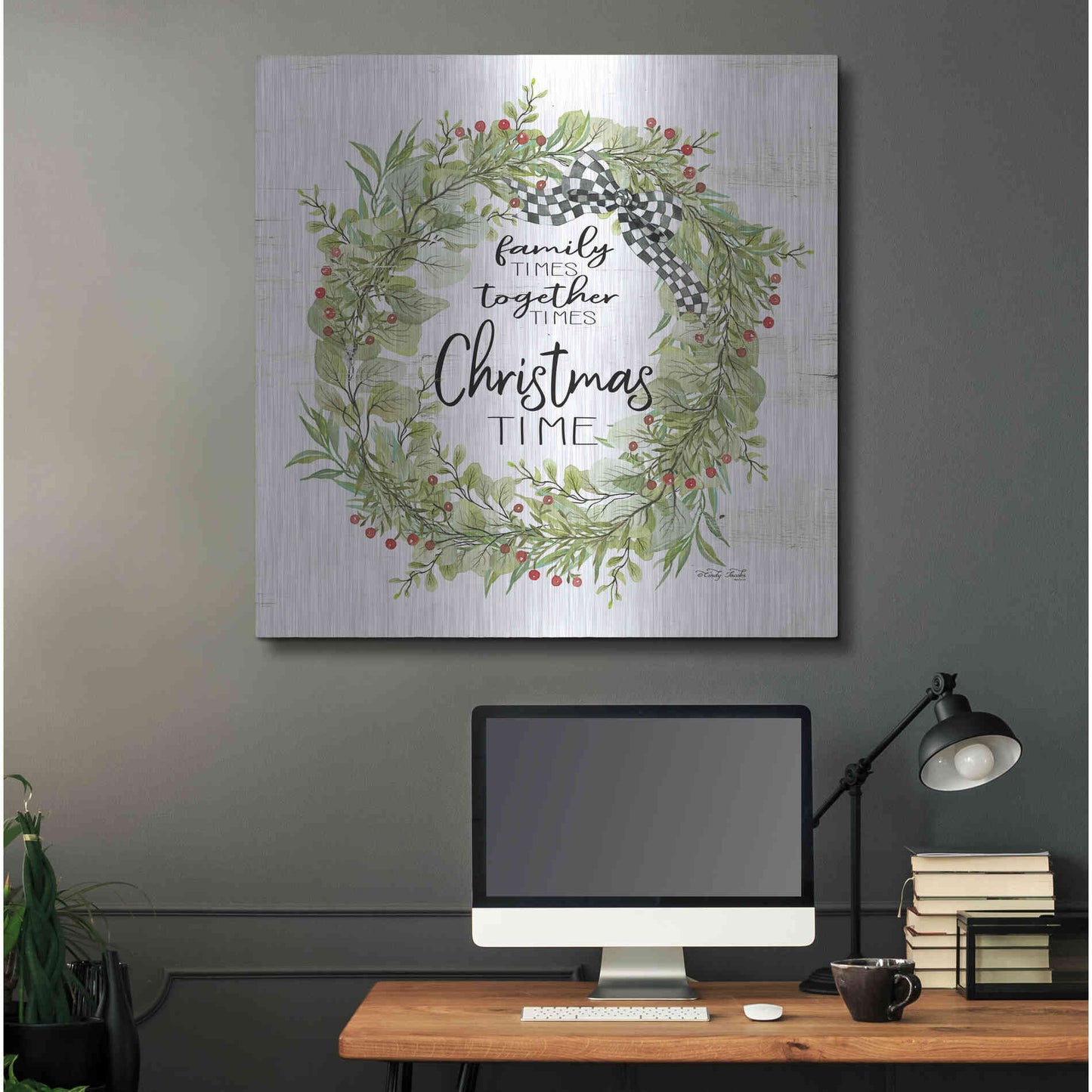 Luxe Metal Art 'Christmas Time Wreath' by Cindy Jacobs, Metal Wall Art,36x36