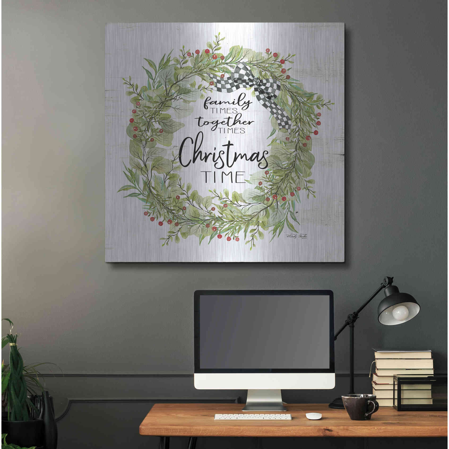 Luxe Metal Art 'Christmas Time Wreath' by Cindy Jacobs, Metal Wall Art,36x36