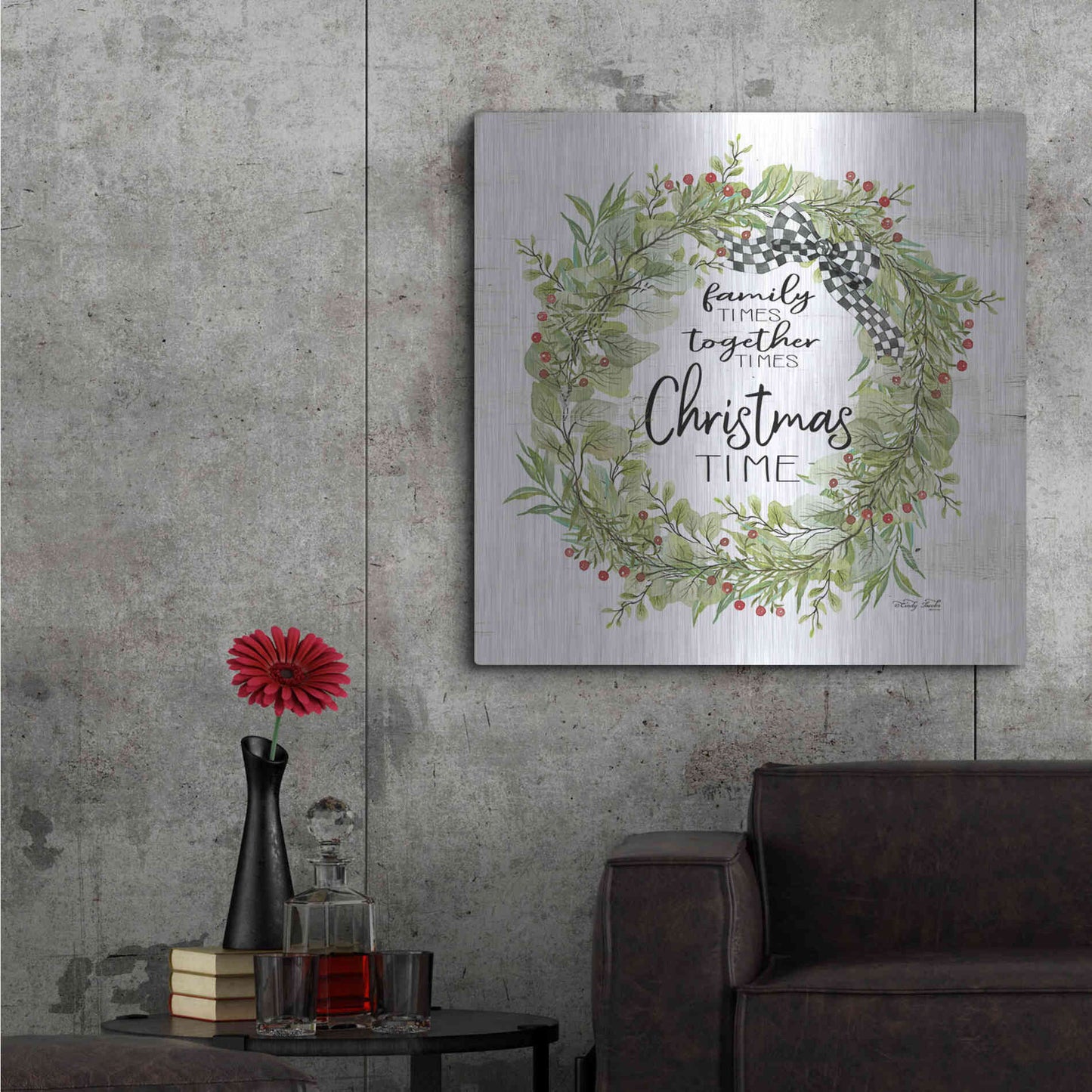 Luxe Metal Art 'Christmas Time Wreath' by Cindy Jacobs, Metal Wall Art,36x36