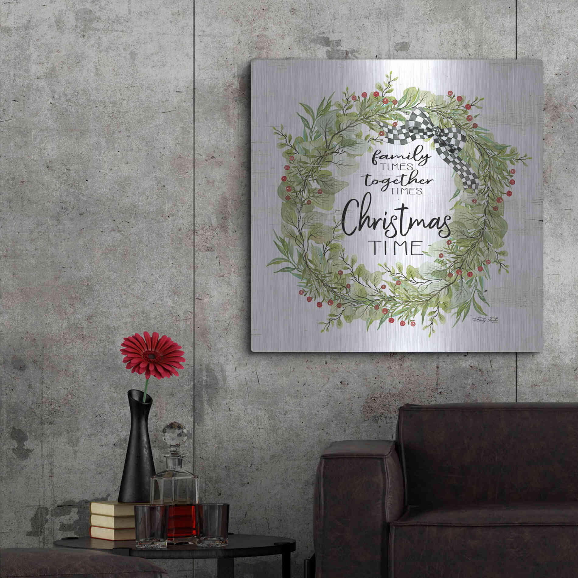 Luxe Metal Art 'Christmas Time Wreath' by Cindy Jacobs, Metal Wall Art,36x36