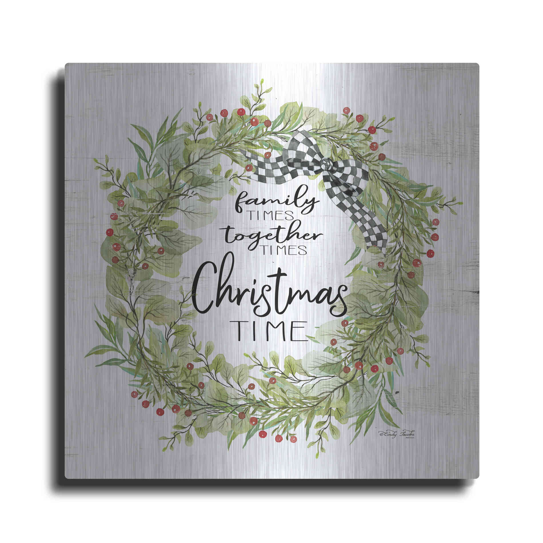 Luxe Metal Art 'Christmas Time Wreath' by Cindy Jacobs, Metal Wall Art