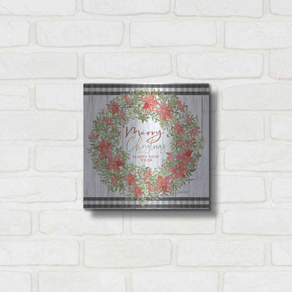 Luxe Metal Art 'Merry Christmas & Happy New Year Wreath' by Cindy Jacobs, Metal Wall Art,12x12