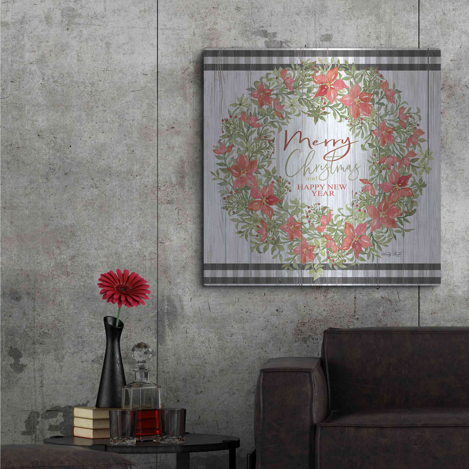 Luxe Metal Art 'Merry Christmas & Happy New Year Wreath' by Cindy Jacobs, Metal Wall Art,36x36