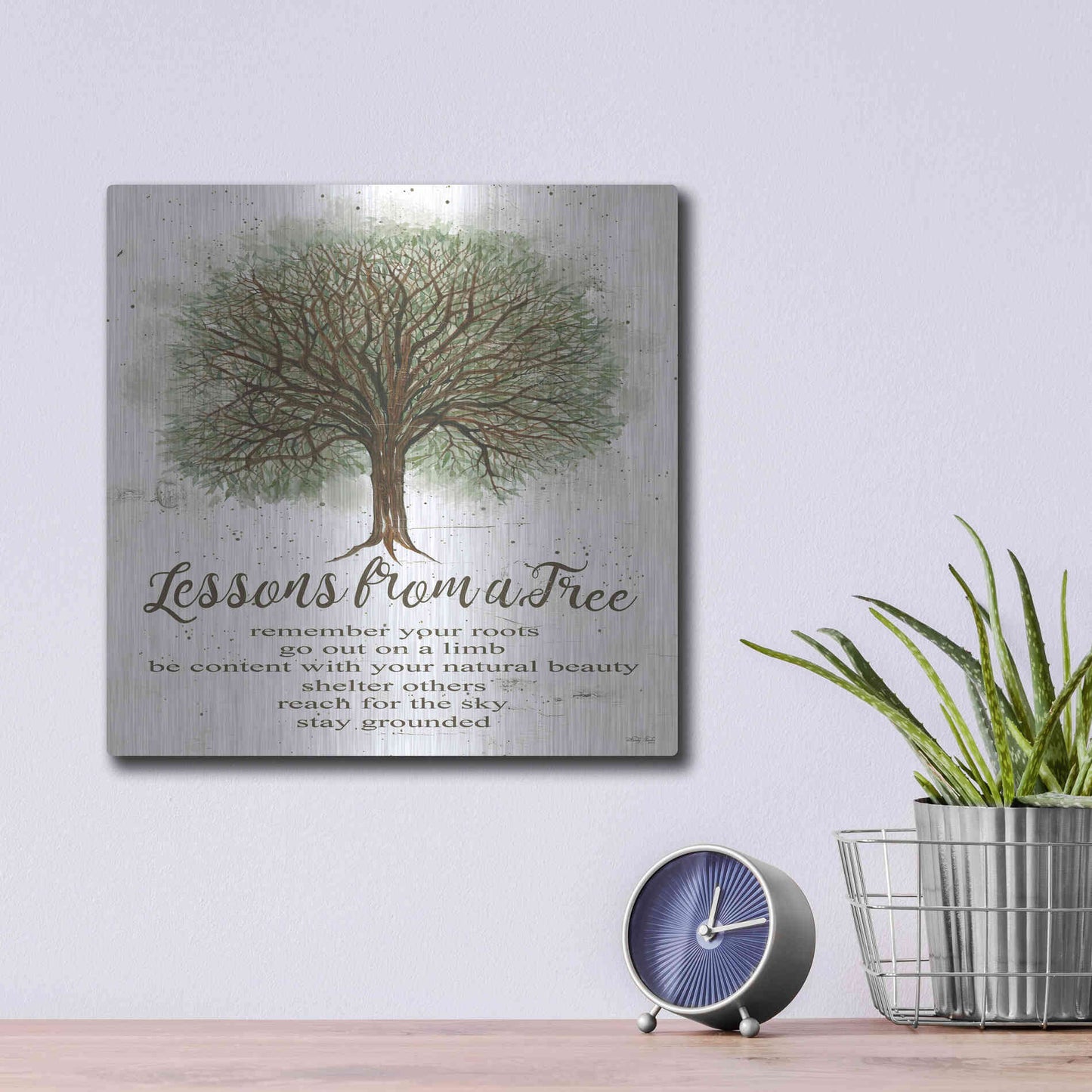 Luxe Metal Art 'Lessons From a Tree' by Cindy Jacobs, Metal Wall Art,12x12