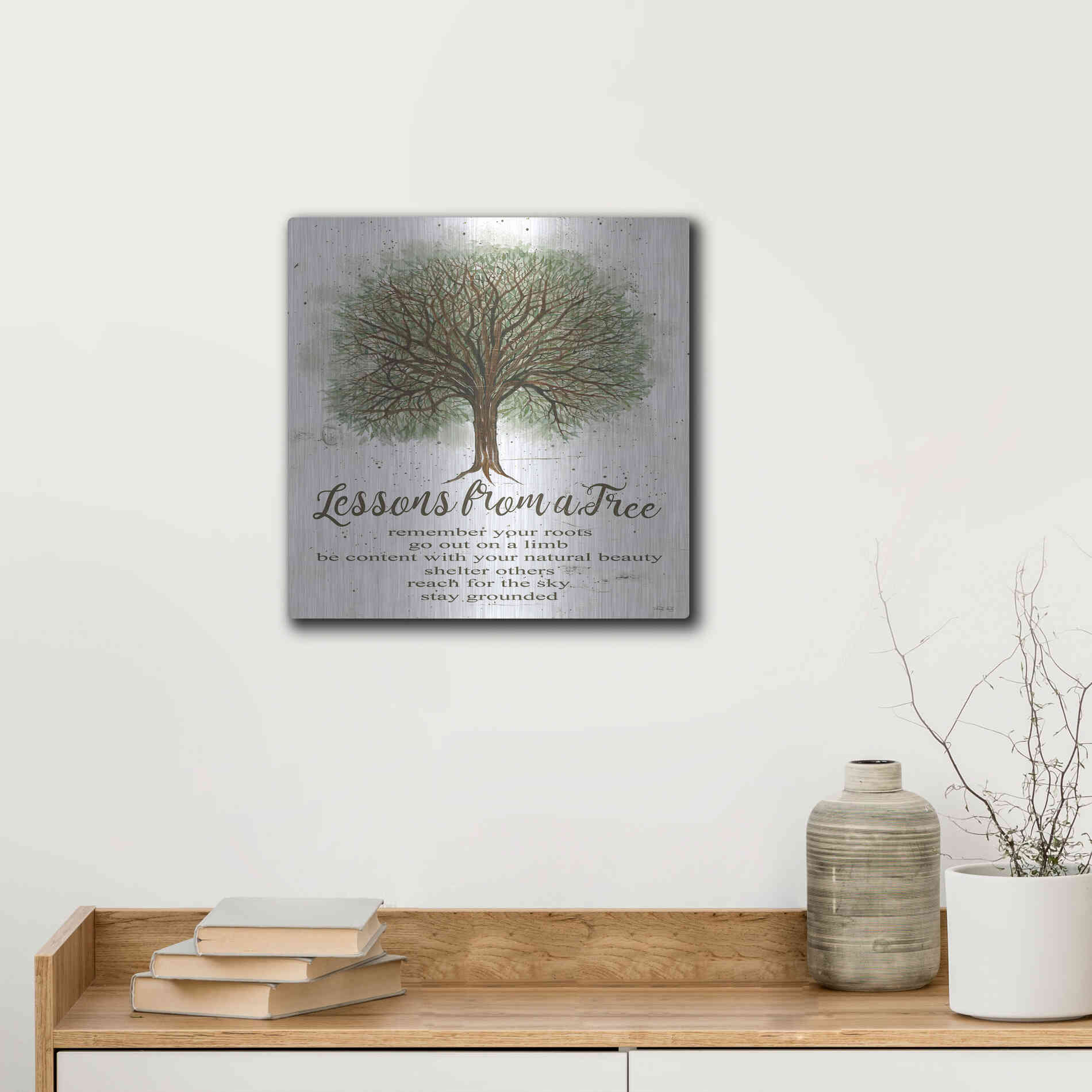 Luxe Metal Art 'Lessons From a Tree' by Cindy Jacobs, Metal Wall Art,12x12