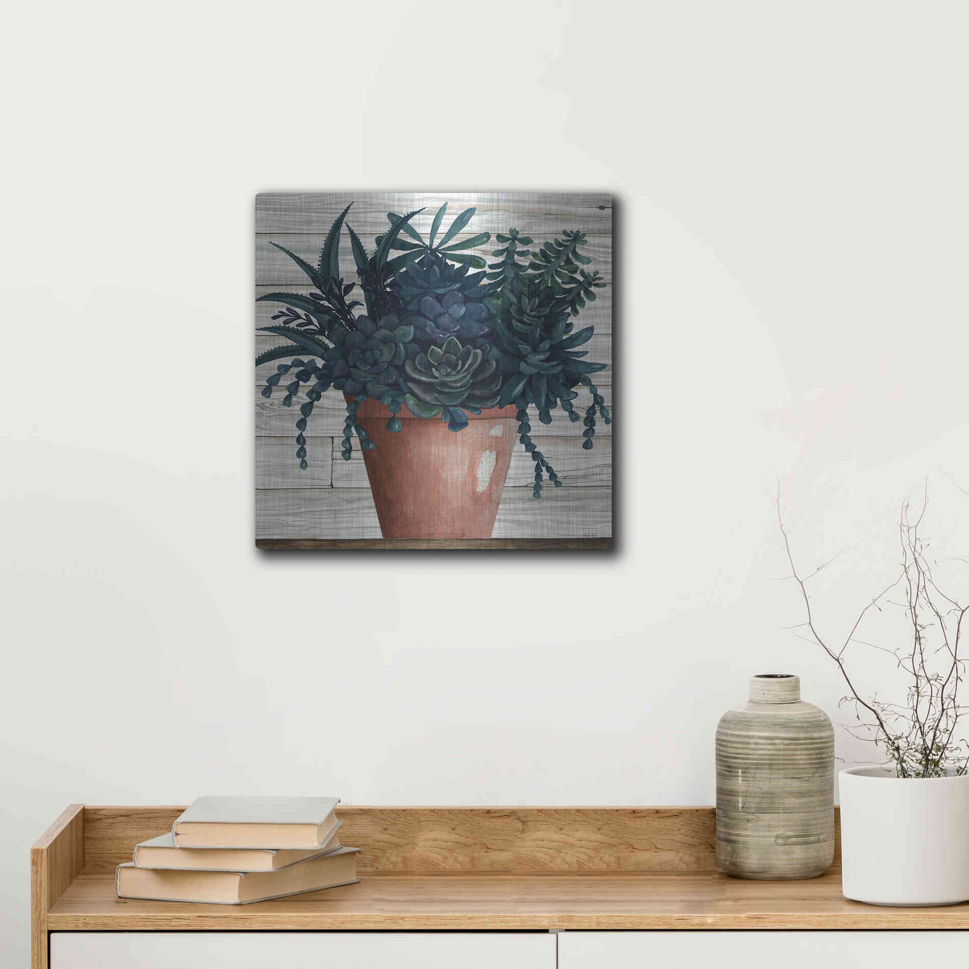 Luxe Metal Art 'Remarkable Succulents III' by Cindy Jacobs, Metal Wall Art,12x12