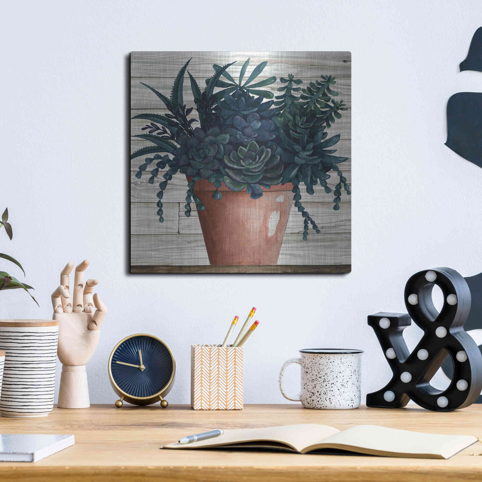 Luxe Metal Art 'Remarkable Succulents III' by Cindy Jacobs, Metal Wall Art,12x12