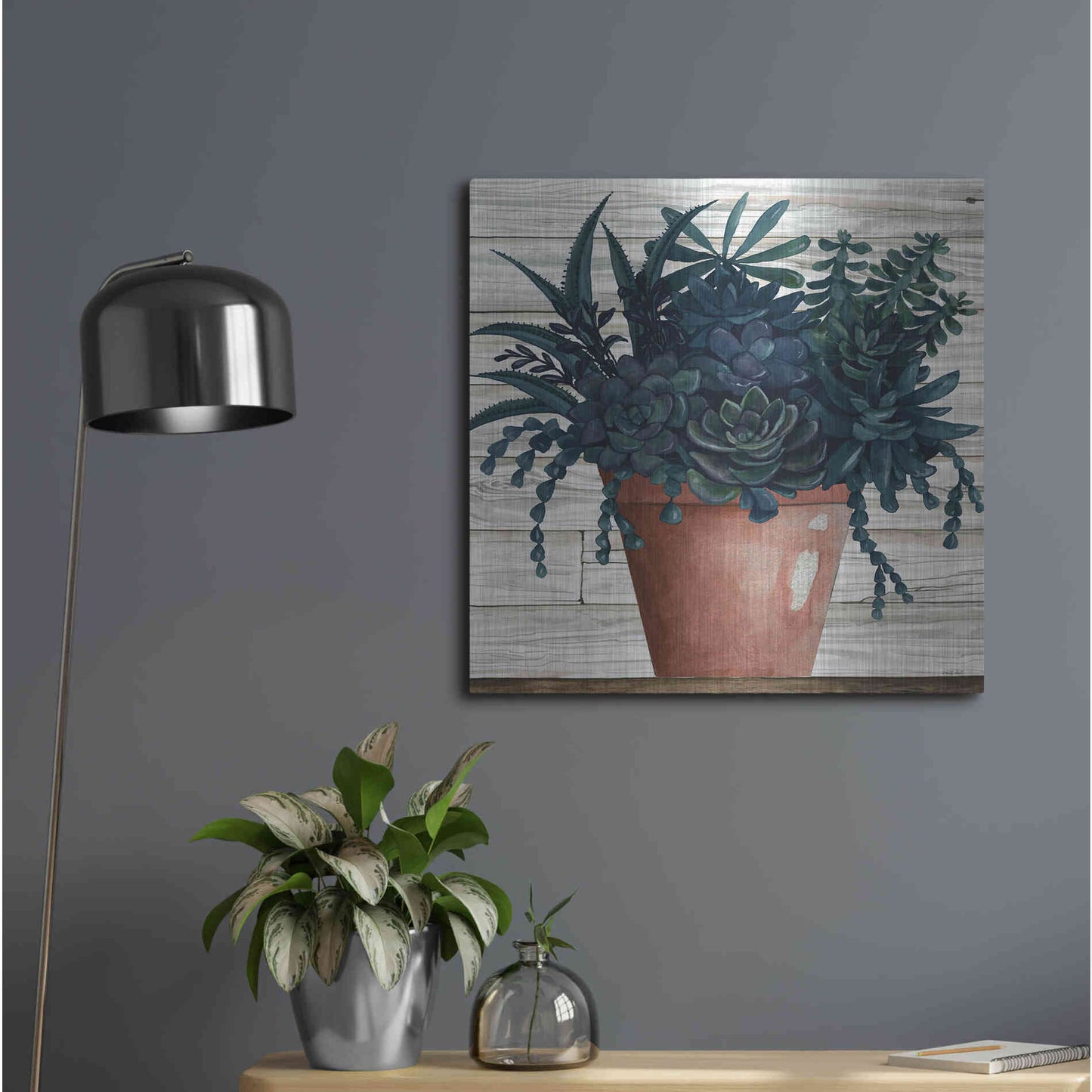 Luxe Metal Art 'Remarkable Succulents III' by Cindy Jacobs, Metal Wall Art,24x24