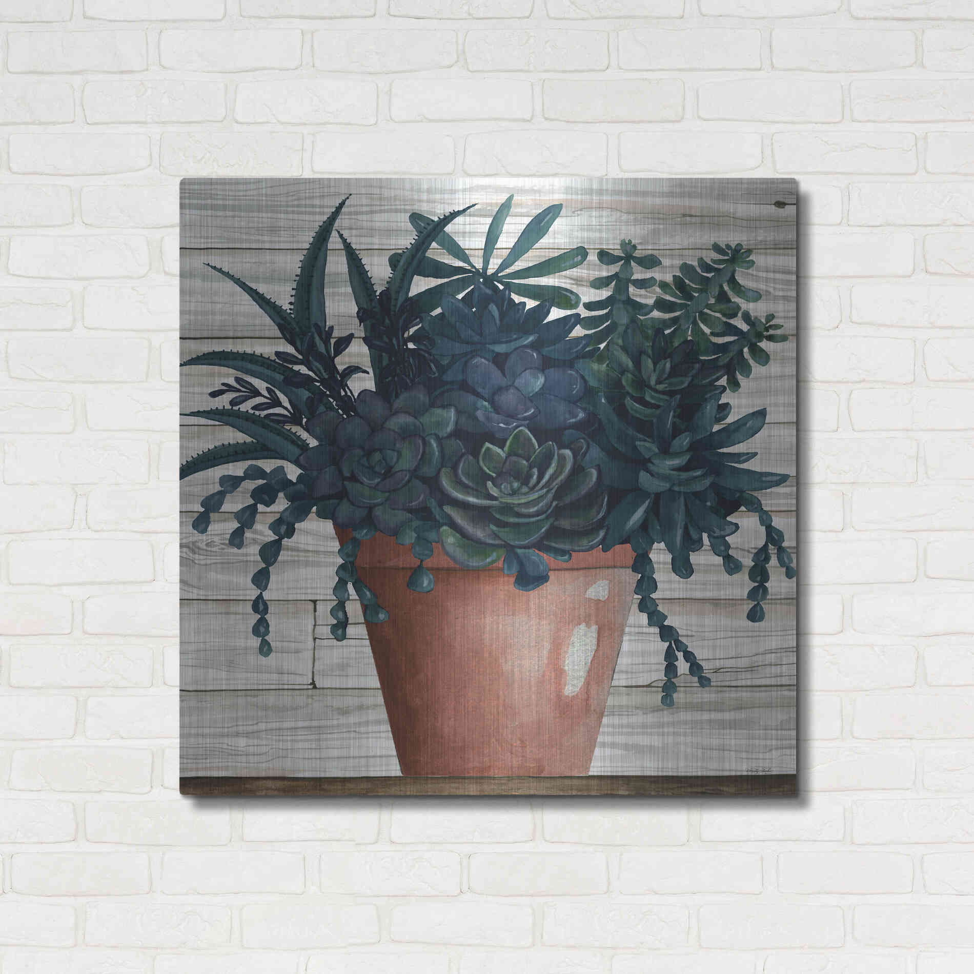 Luxe Metal Art 'Remarkable Succulents III' by Cindy Jacobs, Metal Wall Art,36x36