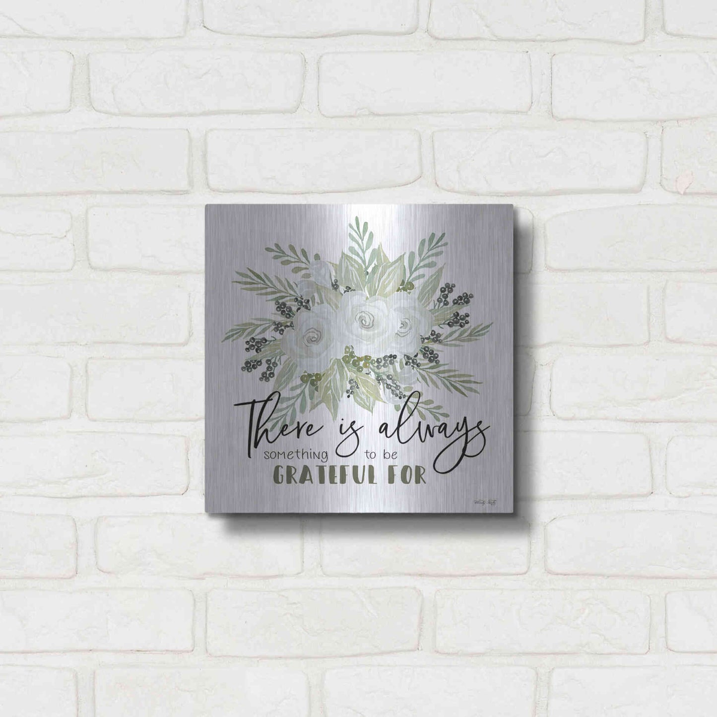 Luxe Metal Art 'There is Always Something to be Grateful For' by Cindy Jacobs, Metal Wall Art,12x12