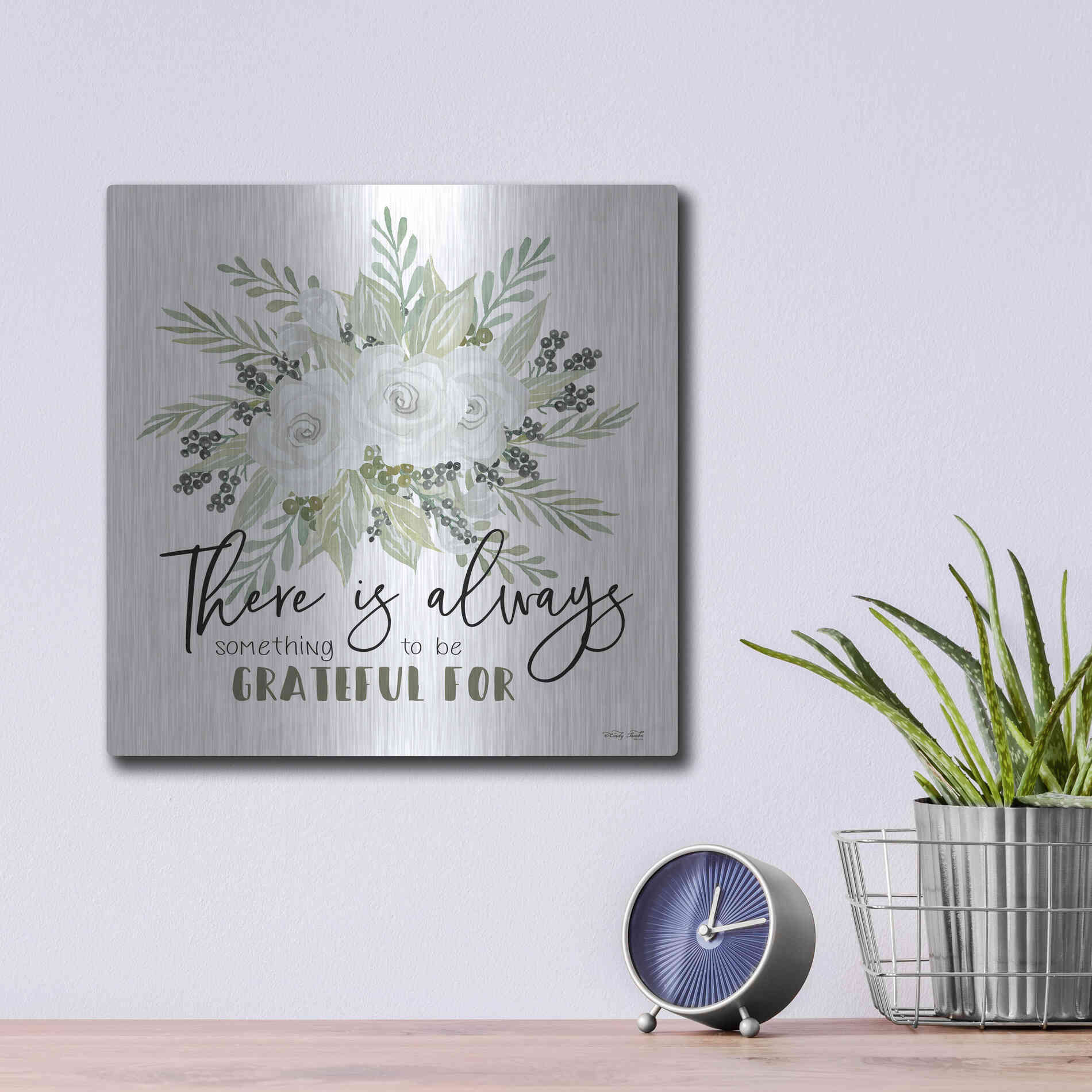 Luxe Metal Art 'There is Always Something to be Grateful For' by Cindy Jacobs, Metal Wall Art,12x12