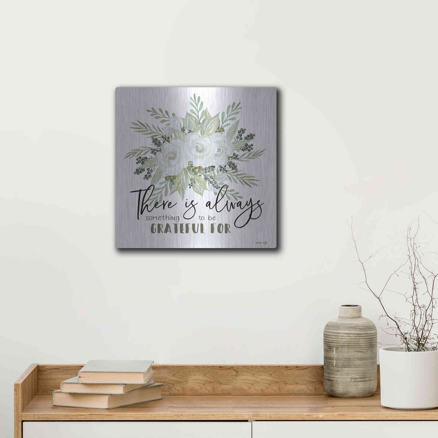 Luxe Metal Art 'There is Always Something to be Grateful For' by Cindy Jacobs, Metal Wall Art,12x12