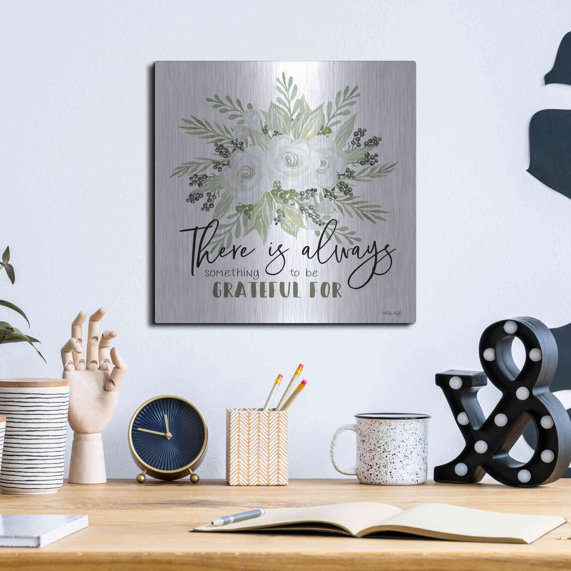 Luxe Metal Art 'There is Always Something to be Grateful For' by Cindy Jacobs, Metal Wall Art,12x12