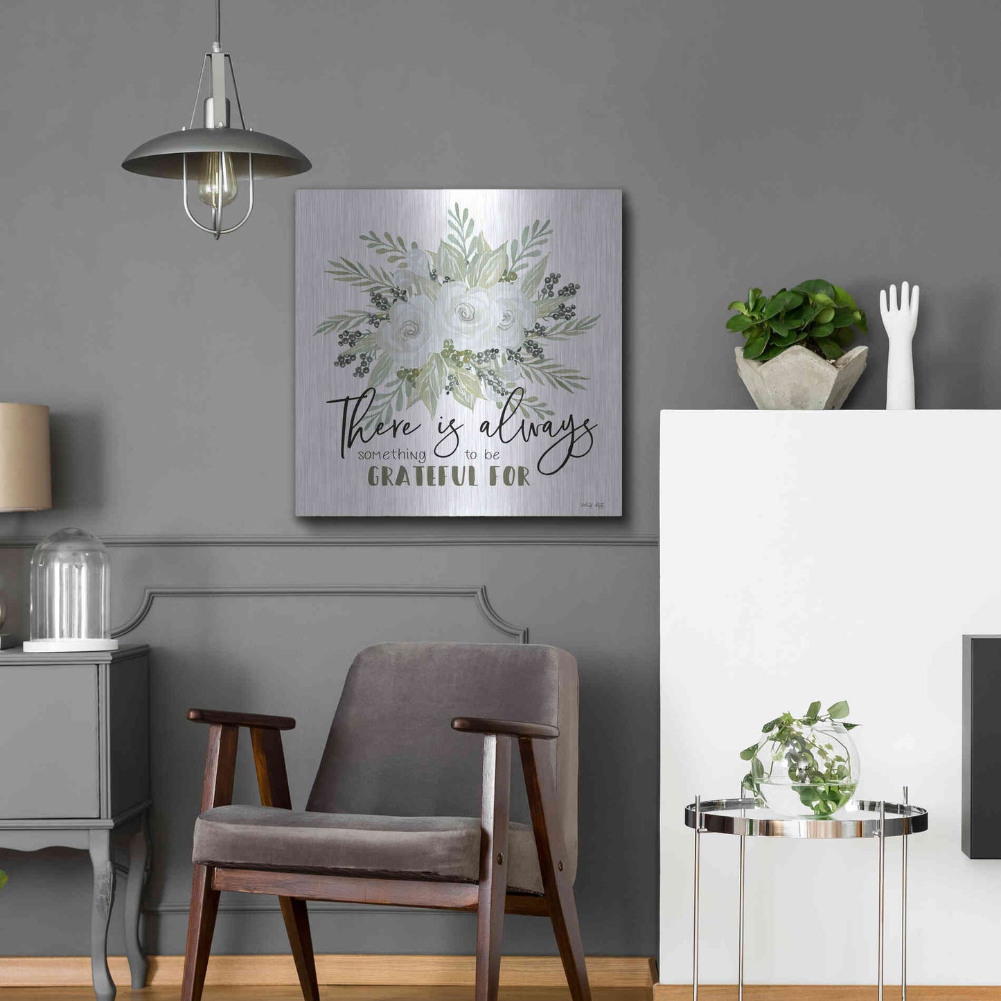 Luxe Metal Art 'There is Always Something to be Grateful For' by Cindy Jacobs, Metal Wall Art,24x24