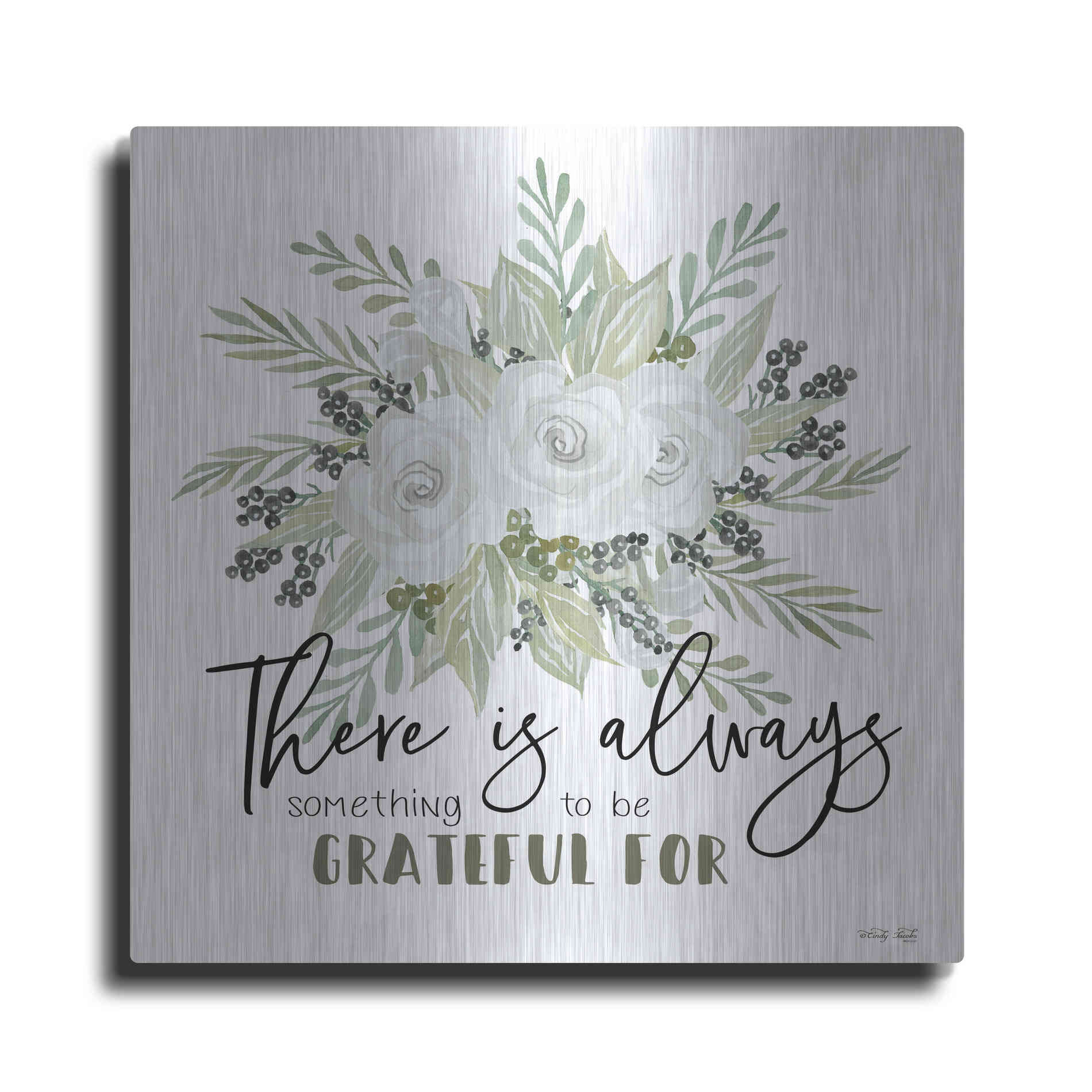 Luxe Metal Art 'There is Always Something to be Grateful For' by Cindy Jacobs, Metal Wall Art