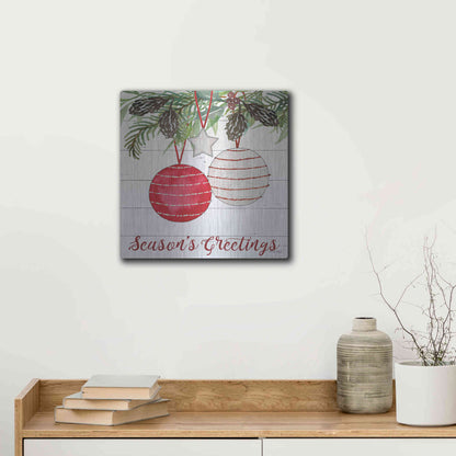 Luxe Metal Art 'Season's Greetings Ornaments' by Cindy Jacobs, Metal Wall Art,12x12