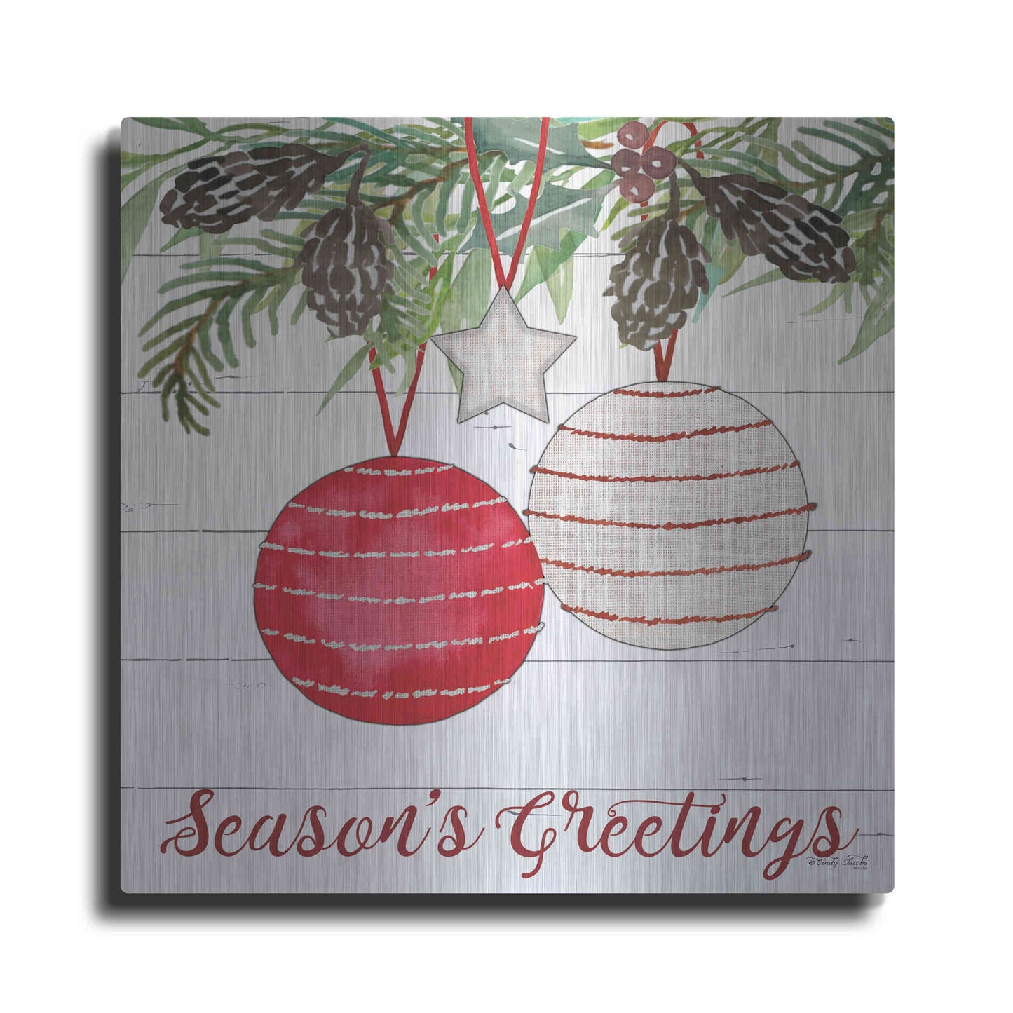 Luxe Metal Art 'Season's Greetings Ornaments' by Cindy Jacobs, Metal Wall Art