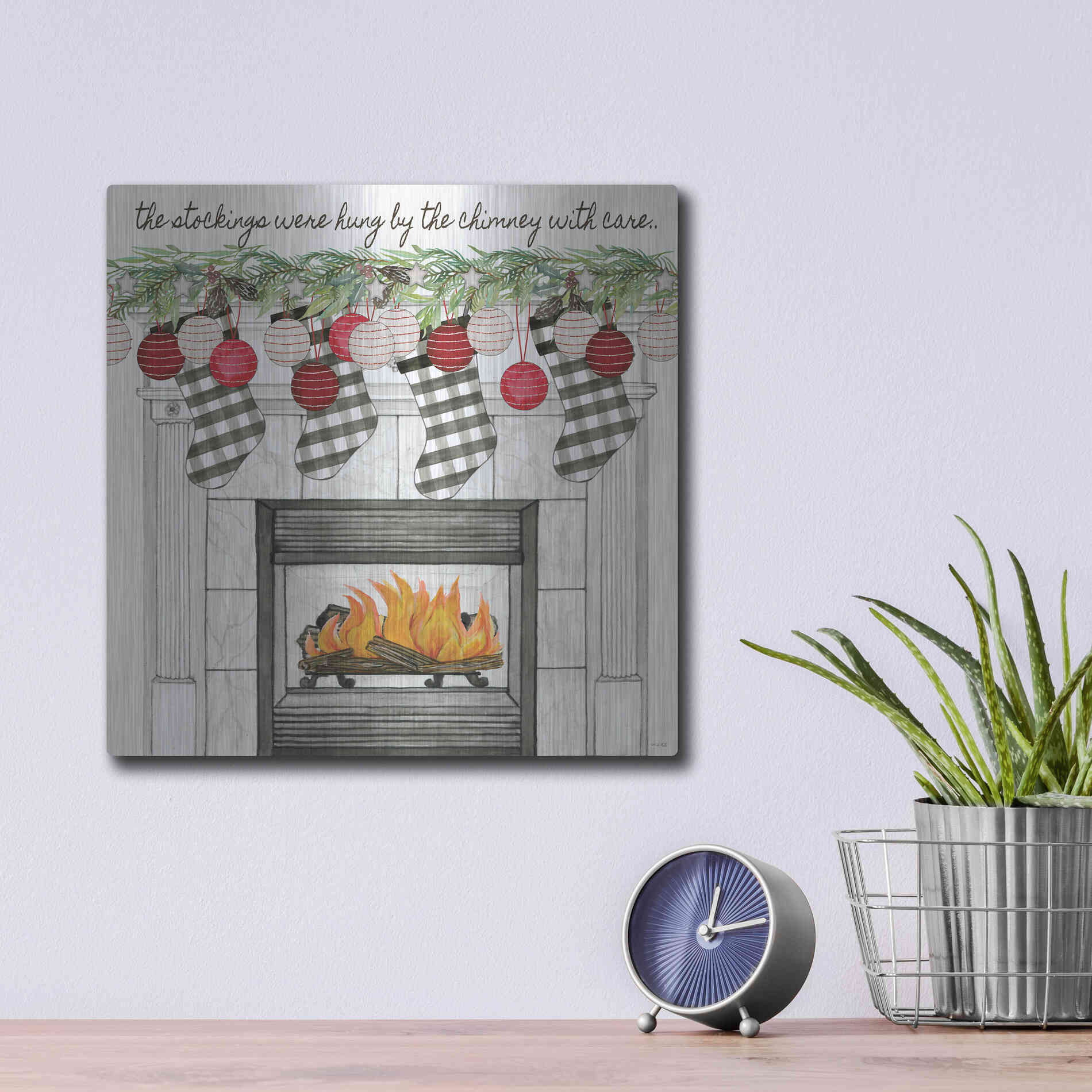 Luxe Metal Art 'The Stockings Were Hung' by Cindy Jacobs, Metal Wall Art,12x12
