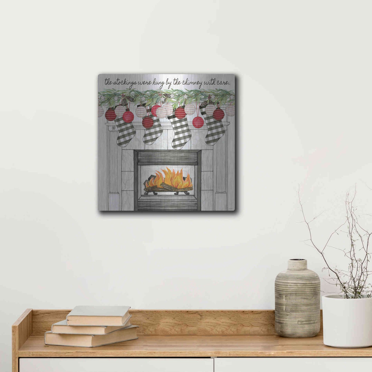Luxe Metal Art 'The Stockings Were Hung' by Cindy Jacobs, Metal Wall Art,12x12