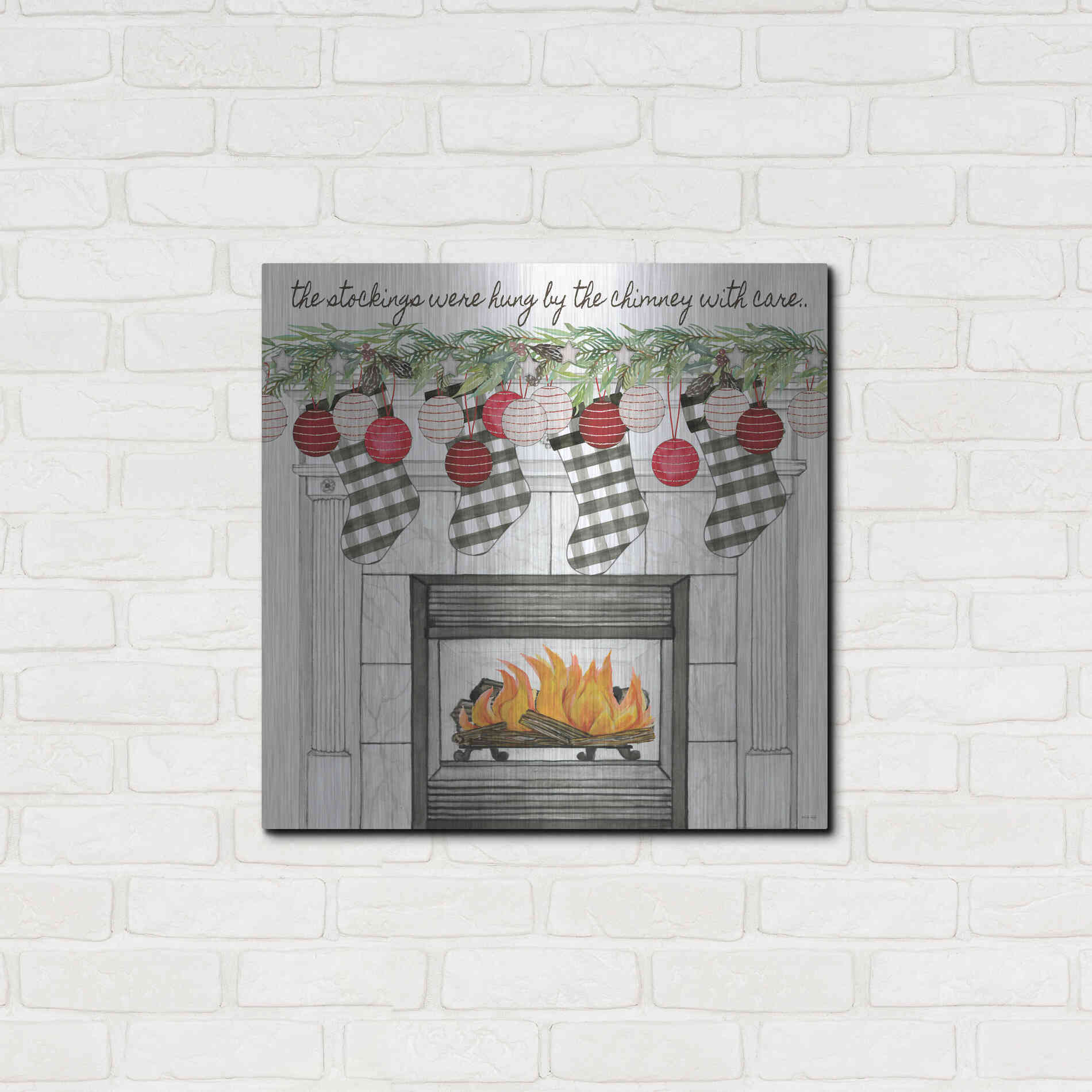 Luxe Metal Art 'The Stockings Were Hung' by Cindy Jacobs, Metal Wall Art,24x24