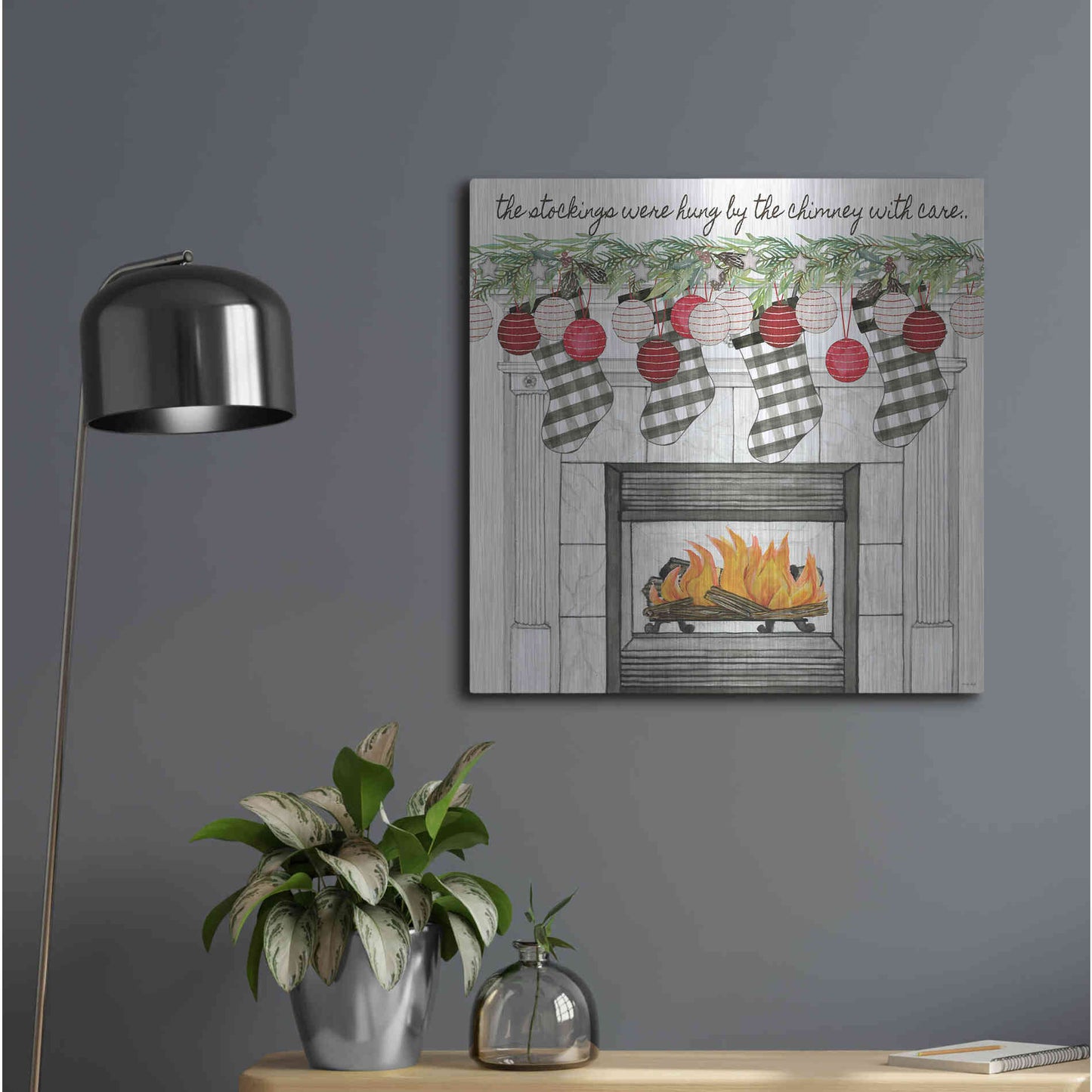 Luxe Metal Art 'The Stockings Were Hung' by Cindy Jacobs, Metal Wall Art,24x24