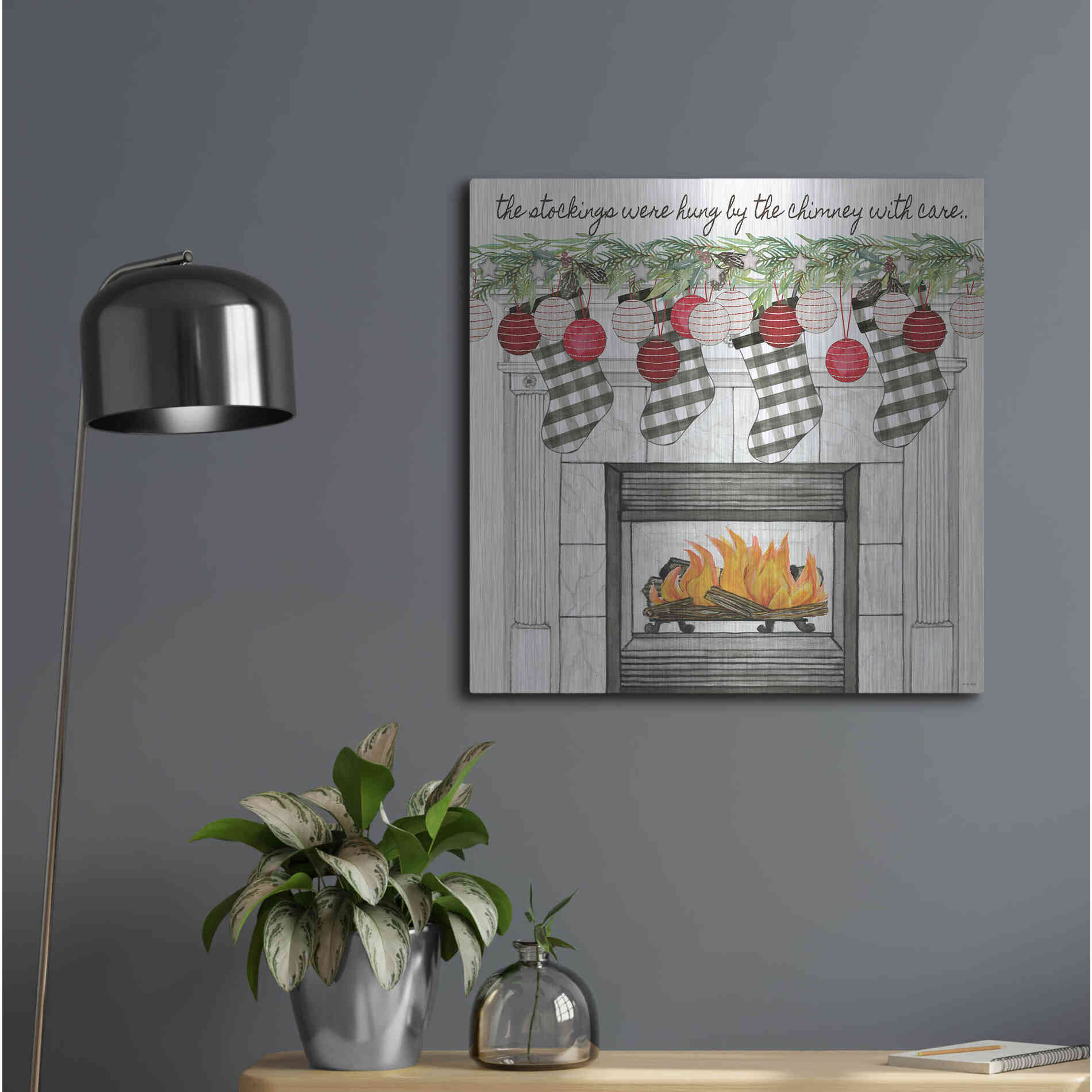 Luxe Metal Art 'The Stockings Were Hung' by Cindy Jacobs, Metal Wall Art,24x24